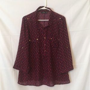 A.N.A. Plus Size Blouse Red and Blue Geometric